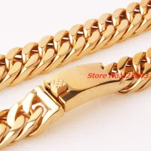 New Casting Clasp Gold color Heavy 7″-40″ 15mm Curb Cuban Chain Necklace or Bracelet 316L Stainless Steel Mens Jewelry Gift