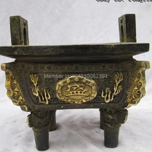 " Китайский Буддизм классическая бронзовый богатство 2 Ручка 4 Ноги Дин Судна Кадило