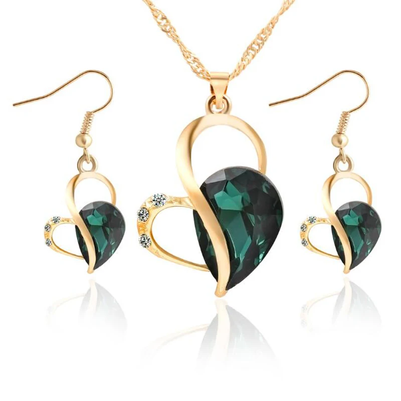 

Trendy Zinc Alloy Jewelry Set For Women Heart Noble Crystal Charm Pendants Necklaces Earrings Anniversary Gift Fashionable