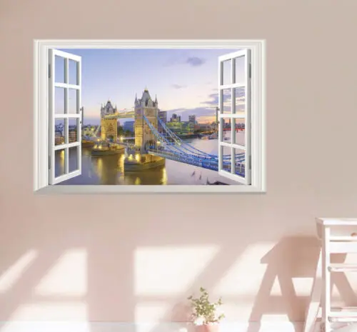 

3D Tower Bridge False Window Wall Sticker London Nice Window View PVC Decal Mural Art Room Decor