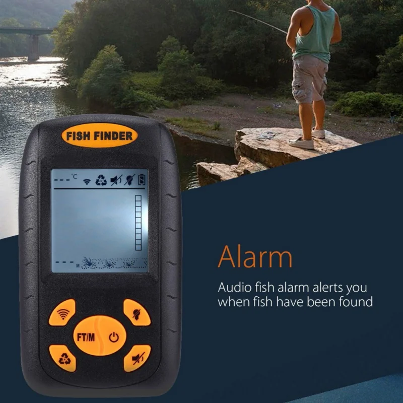 

Portable Waterproof Wire Fish Finder LCD Monitor Sonar Sounder Alarm Fishfinder 2 feet to 328 feet Echo Fishing Finder Russian
