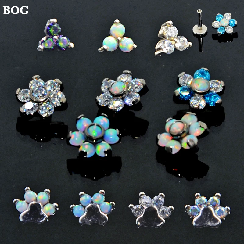 

1PC Steel Opal Zircon Flower Ear Cartilage Tragus Helix Piercing Screw Fit Top 16g Opal Labret Lip Bar RingsSexy Fashion Jewelry