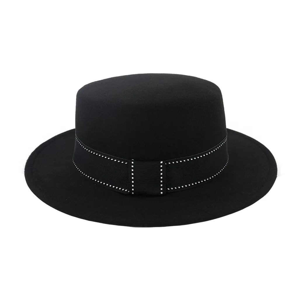 Женская шляпа, летние фетровые шляпы унисекс с широкими полями, шерстяная фетровая шляпа с плоским верхом, вечерние шляпы-фетры, модные шляпы f27