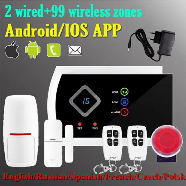 ФОТО 101 zone 99 wireless zone and 2 wired Quad-Band LCD home security Protection GSM alarm system 850/900/1800/1900MHZ APP IOS Andor