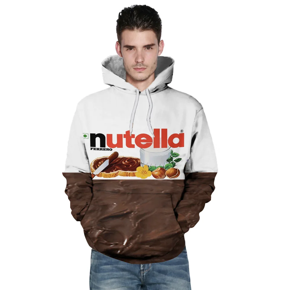 النساء/الرجال 3D بلوزات هوديس نوتيلا محاكاة ساخرة متعة الحياة مثل الغذاء الشوكولاته صلصة مضحك 2018 تصميم جديد الأزياء هوديي هودي