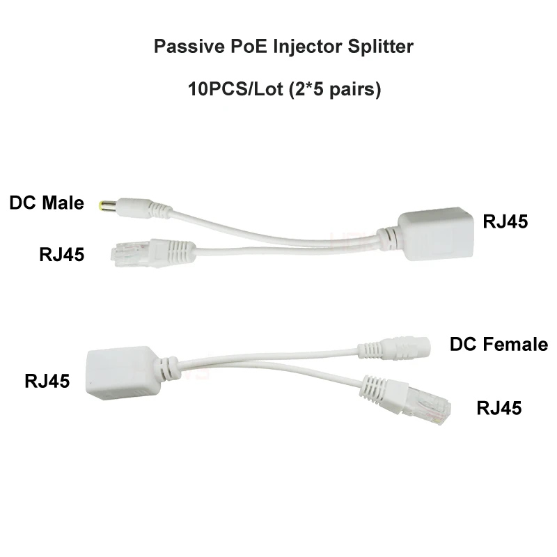 Hokvs 5 пар/лот Мощность Over Ethernet PoE Splitter Кабель-адаптер для безопасности IP Камера NVR
