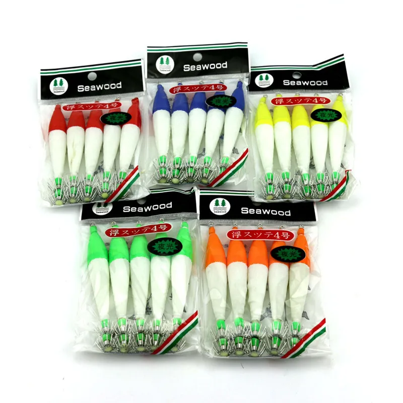 DOUSEVEN 5Pcs/Lot Fluorescent Squid Cuttlefish Sleeve Jig Fishing Lure