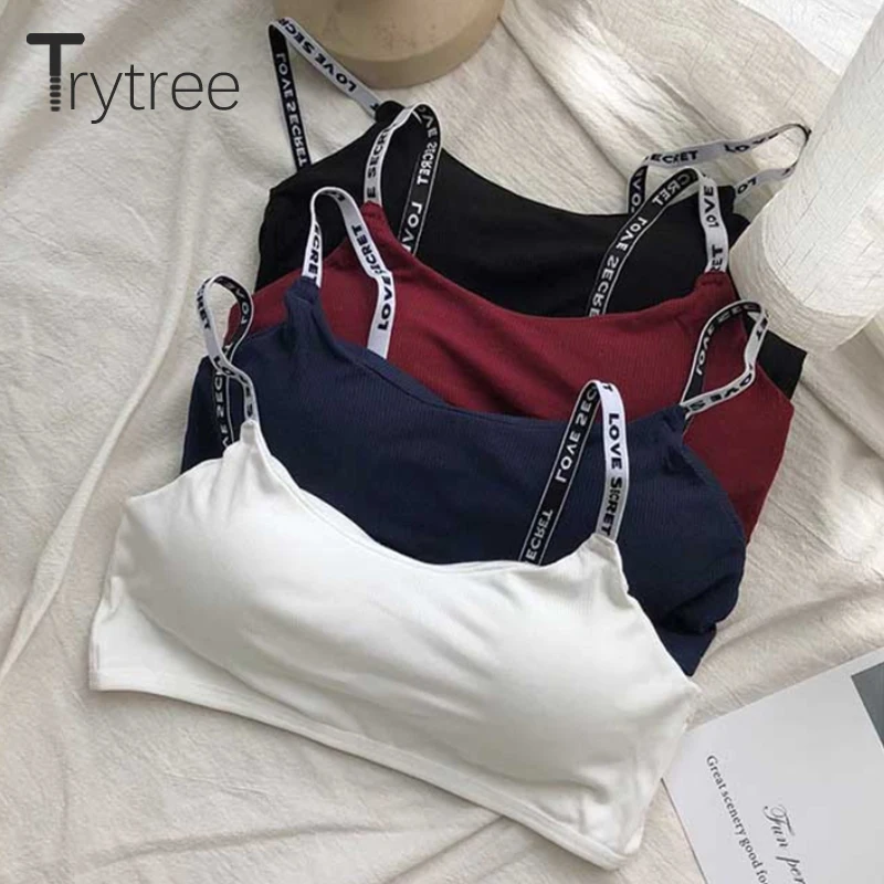 

Trytree Bamboo Fiber Tank Tops Women Casual Top Vest Short Tank Tops Shoulder Strap Letter Fashion Elasticity Cool 4Colors Camis