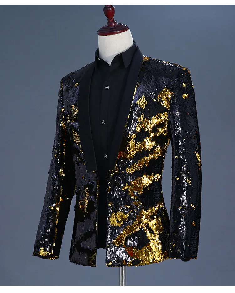 Sparkly Sequins Men Blazer Bar Male Singer Nightclub Stage Shawl Collar Suit Jackets Wedding Party Banquet Shiny Tuxedo Blazers