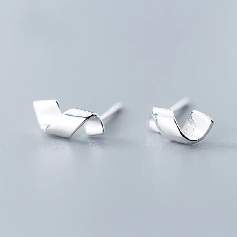 

Simple Geometry Rectangle Wave 925 Sterling Silver Studs Earrings