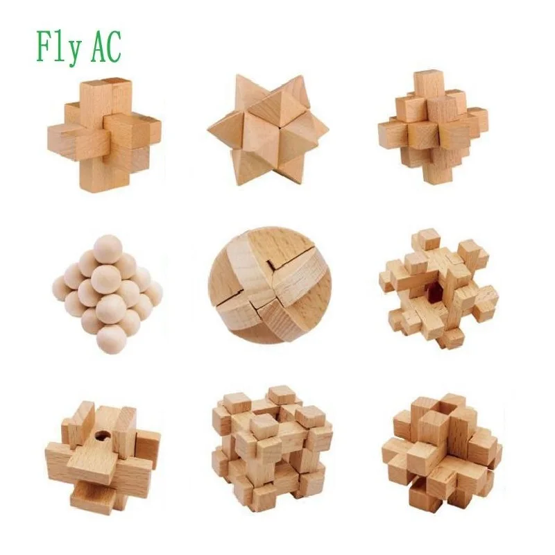 

9 pcs/set 3D Beech Ming lock Luban lock wooden toys adults puzzle children adult Christmas gift Geometric Shape Toy