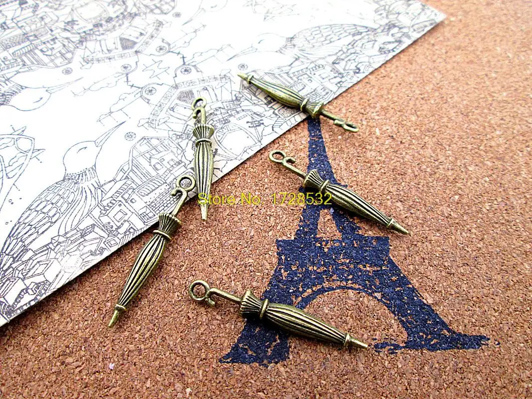 

25pcs--Umbrella Charms, Antique Tibetan Bronze 3D Umbrella Charm Pendant 35x6mm