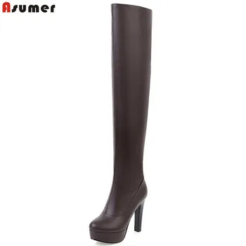 

ASUMER fashion winter new women boots black white brown ladies boots platform zipper round toe super high over the knee