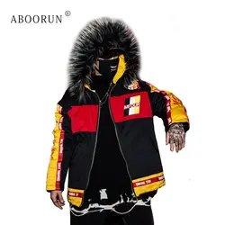 ABOORUN хип-хоп Мужская зимняя куртка с большим меховым воротником Толстая куртка с капюшоном уличная Длинная Куртка парка для мужчин x2003