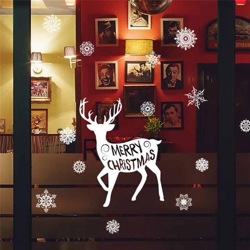 DIY Christmas Glass Wall stickers Xmas Beer Snowflower Decals New Year Merry Christmas Self