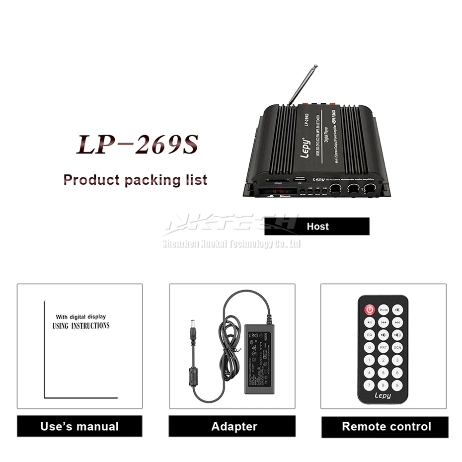 Amplificador do Carro Digital de Alta Lepy Bluetooth Jogador Fidelidade Estéreo Áudio Potência 2ch 45 w Casa Suporte Multimídia sd Usb fm Mp3 Dvd cd Lp-269s - Image 6