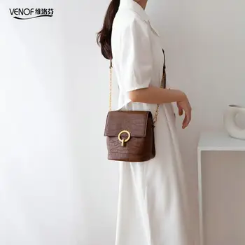 

Genuine Leather Crossbody Bags For Women Stone Lattice Wide Straps Bucket Bags Ladies Leather Shoulder Bags Messenger Bags Brown