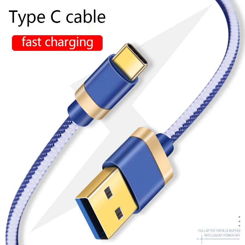 

USB Type C Fast Charge Cable for Samsung Note 8 9 A3 A5 A7 2017 USBC long Cell Phone Charger Denim weave data cable