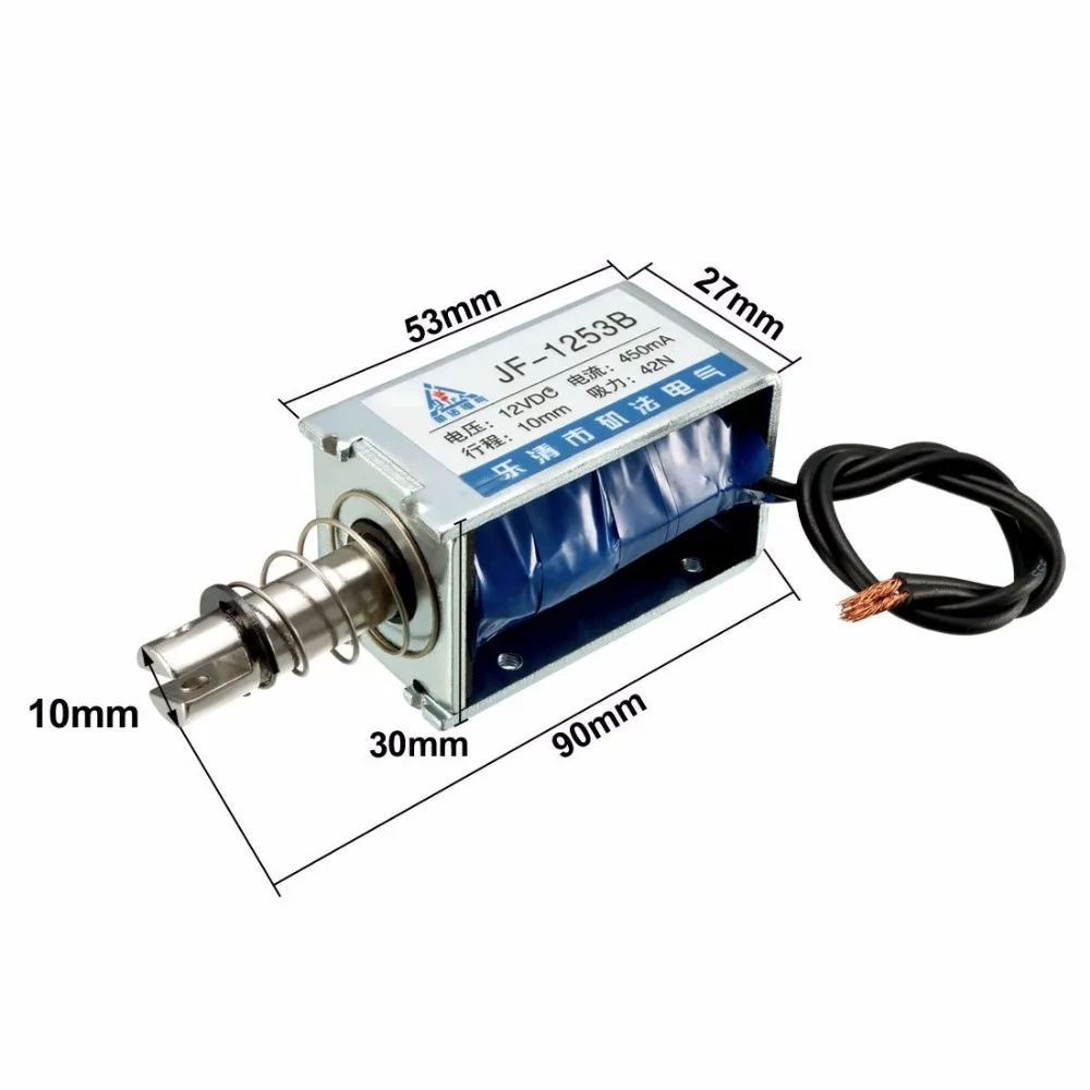 JF-1253B DC 12V 24V 450mA 9,6 W 42N 10 мм тестовая Тип прямолинейного движения с хорошим качеством, электромагнит