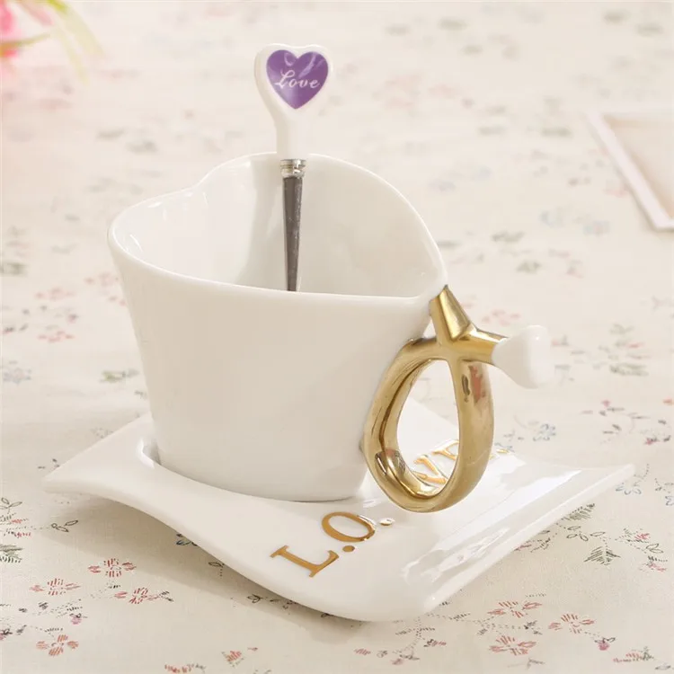 Дизайн, креативный подарок, zakka, милые влюбленные, сердце, керамическая кофейная кружка, набор, молоко, завтрак, чайное кольцо, белый, розовый, голубой, чашка для пар