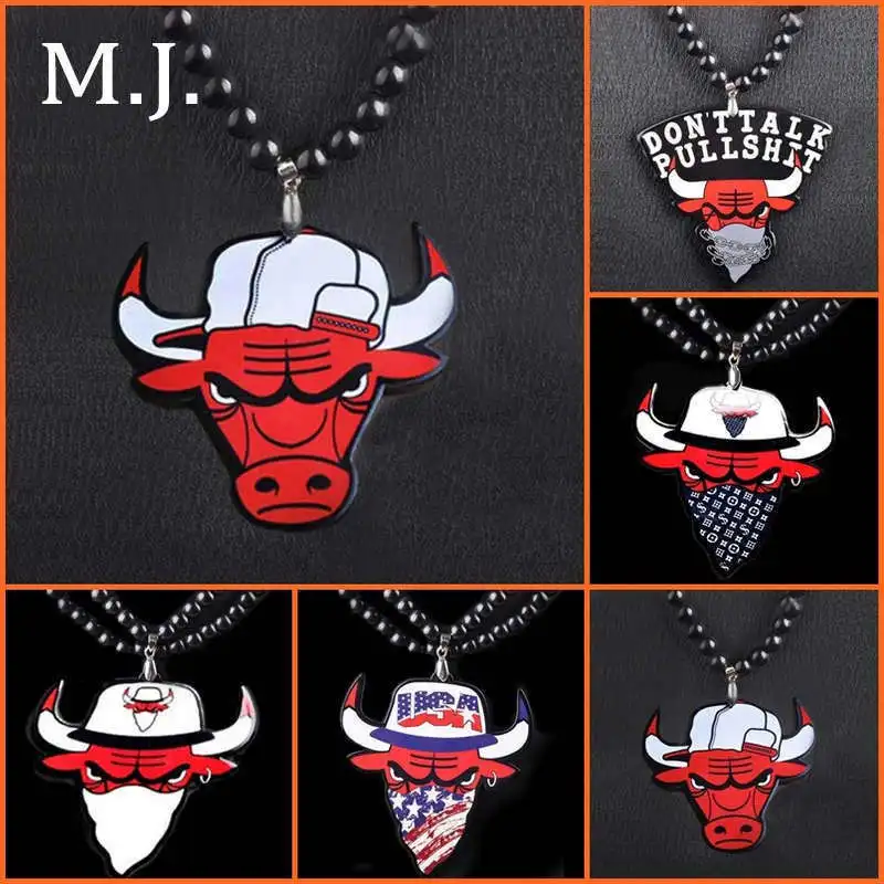 

Luxury Brand Good Wood Hip Hop Long Beads Chain Necklace For Men Style Men's Bull Pendant Necklaces Costume Jewelry Wholesale