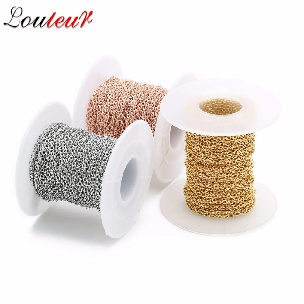 

Louleur 10yards/roll 1/1.5/2/2.5/3mm Silver/Gold/Rose Gold Men Stainless Steel Bulk Chains Women DIY Jewelry Making Materials
