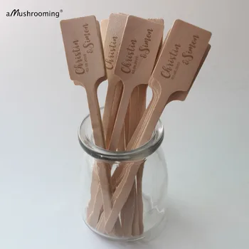 

100 Custom Wooden Stir Sticks Heart for Wedding Cocktails, Monogram Drink Stirrers, Wedding Swizzle Sticks Cocktail Stirrers
