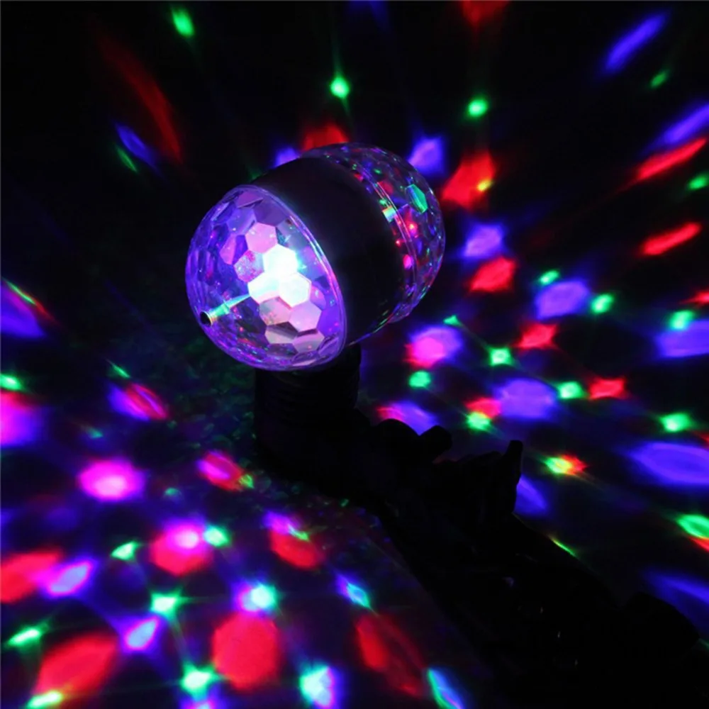 RGB DJ светильники для диско светодиодный E27 3 Вт двухголовый маленький волшебный шар лампа звук изменение цвета эффект активированный для дискотеки, клуба лазерный проектор