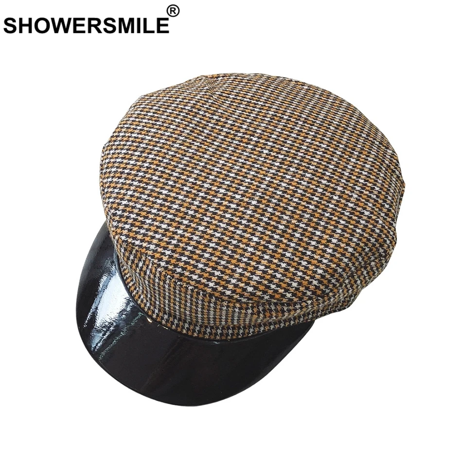 SHOWERSMILE Yellow Flat Caps Women Cotton Newsboy Cap British Vintage