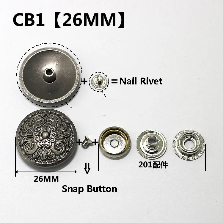 Серебристые металлические кнопки, заклепки для ногтей с украшением из бисера для кожевенного ремесла, кожаные аксессуары для шитья - Цвет: CB1 26mm
