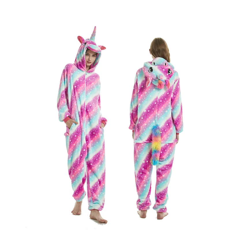 Adult Unisex Pajamas sets Cartoon flannel pijama Winter animal ladies pajamas Kigurumi warm hoode female sleepwear women pajamas - Цвет: big mouth unicorn