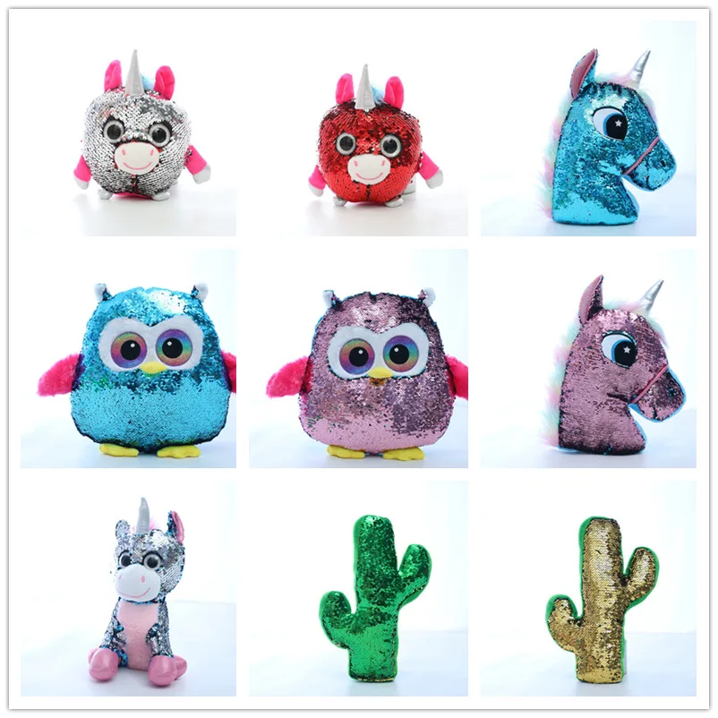 

10 styles Ty Beanie Boos Sequin Animal Plush Toys Doll Owl Cactus Unicorn Best Christmas Gift