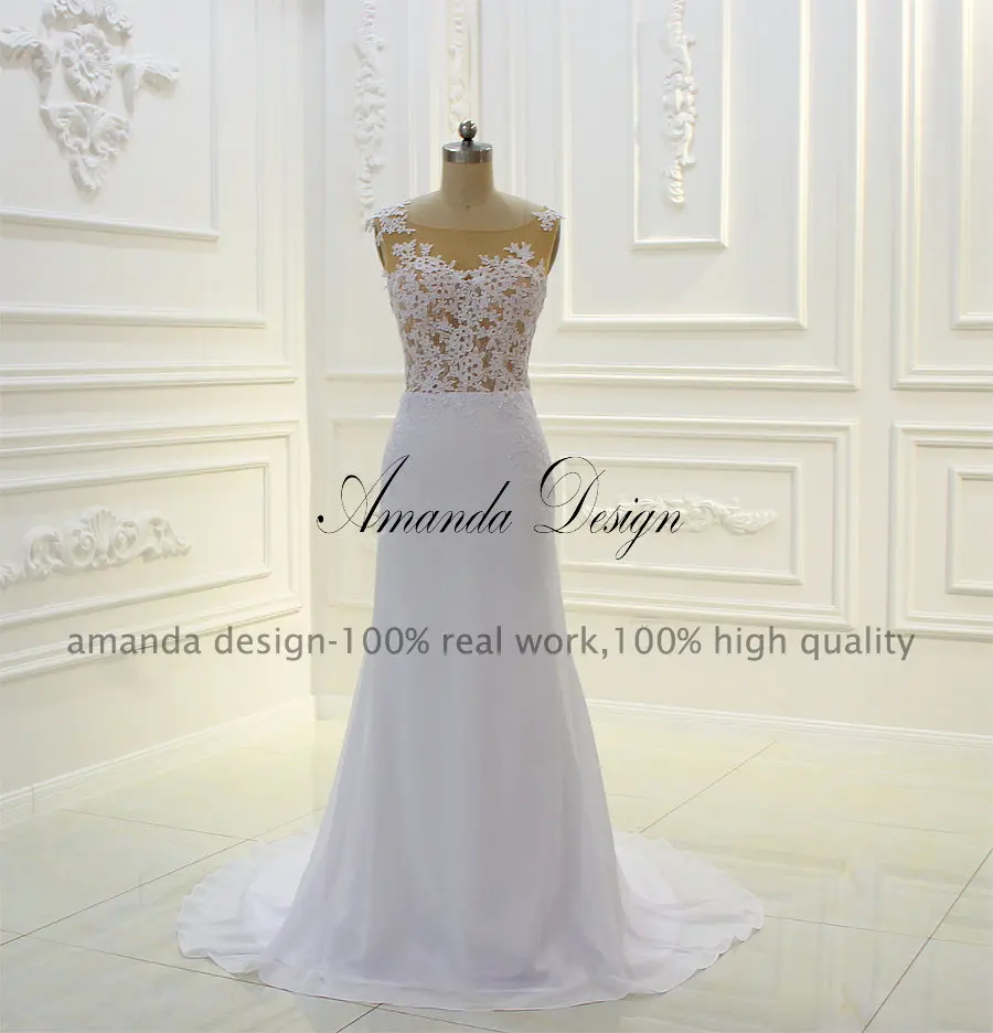 Новые простые элегантные свадебные платья футляры Amanda Novias с шифоновым шлейфом