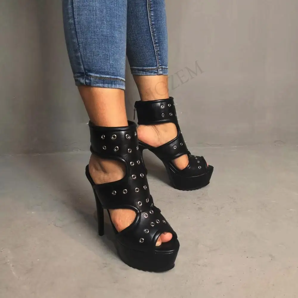 LAIGZEM Women Sandals Gladiator Fuax Leather High Heels Sandals Party Ladies Handmade Sandalia Zapato Shoes Woman Big Size 34-52 (3)