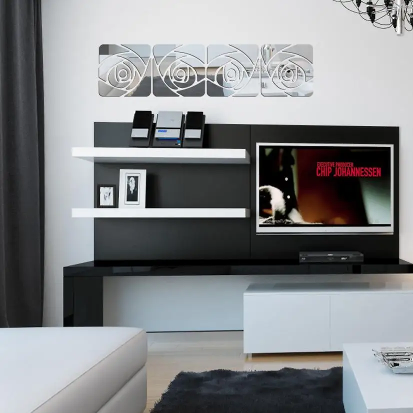 Home Decor 4 шт. Набор DIY 3D акриловые зеркало этикета настенной Стикеры Home Decor Съемные Стенки Стикеры дома deco mirror JU27