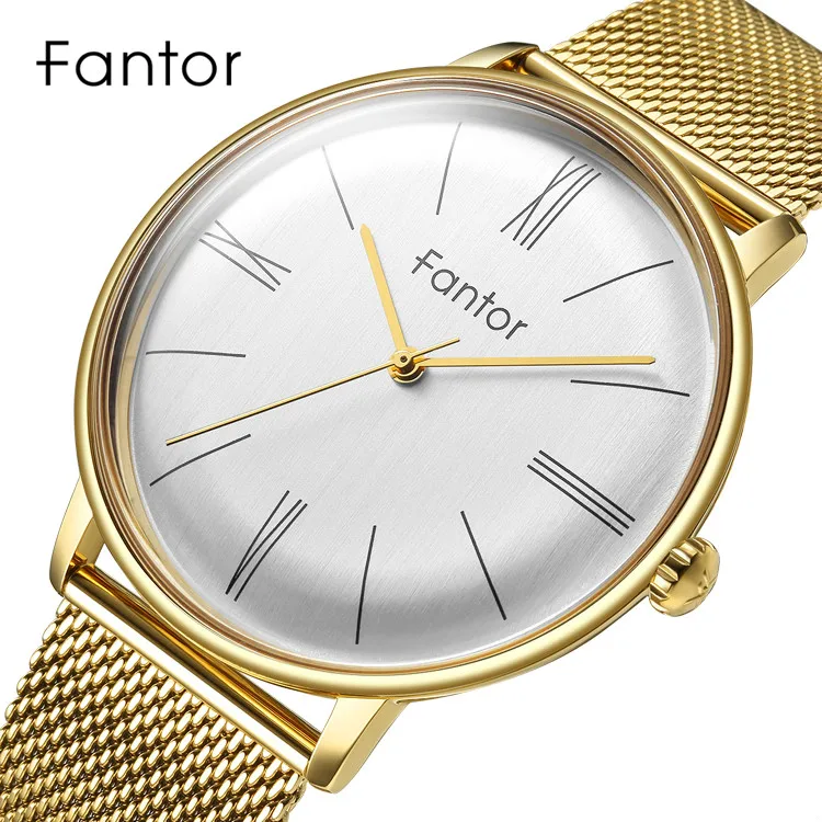 Fantor минималистичные часы мужские роскошные новые брендовые классические сетчатые Стальные кварцевые наручные часы мужские повседневные водонепроницаемые часы для мужчин - Цвет: WF1002G03