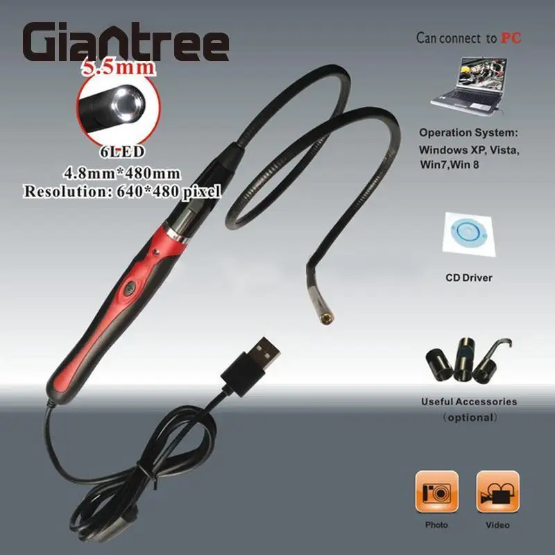 

Giantree 5MM IP67 Android Endoscope 6LED USB Borescope Tube Snake Video Camera HT-66AC