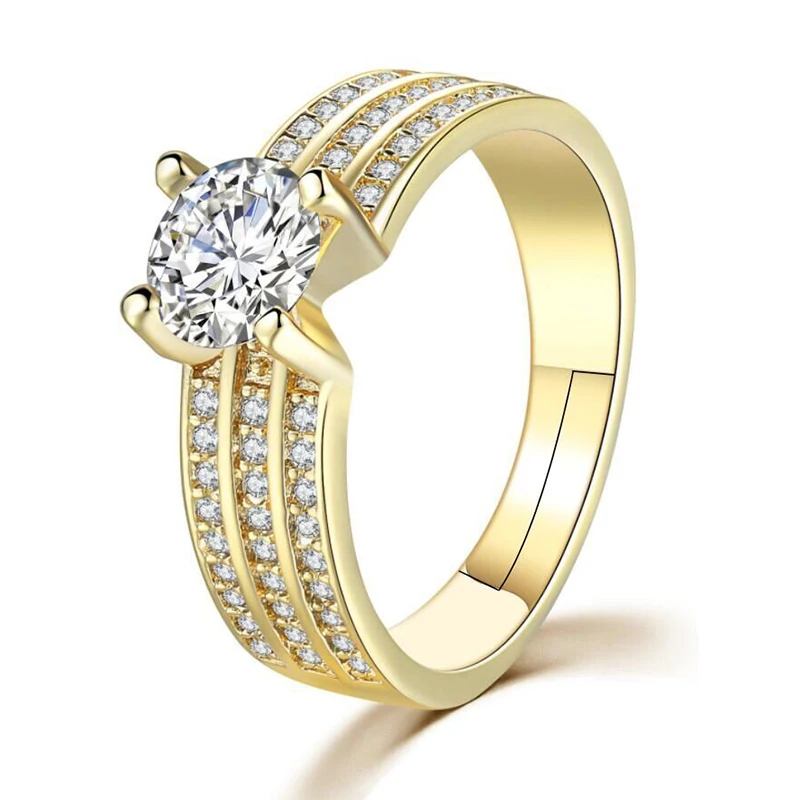 

New design 1 piece copper korea style shining rings for women Prong setting cubic zirconia silver and golden color cocktail ring