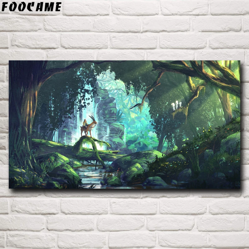 

FOOCAME Hayao Miyazaki Princess Mononoke Anime Movie Poster Art Prints Silk Bedroom Decoration Painting Wall Pictures Home Decor