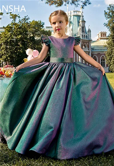 Photo Color Винтажное кружевное пышное платье с цветочным узором для девочек бальное платье с длинным рукавом и коротким шлейфом детское платье для первого причастия - Цвет: Photo Color