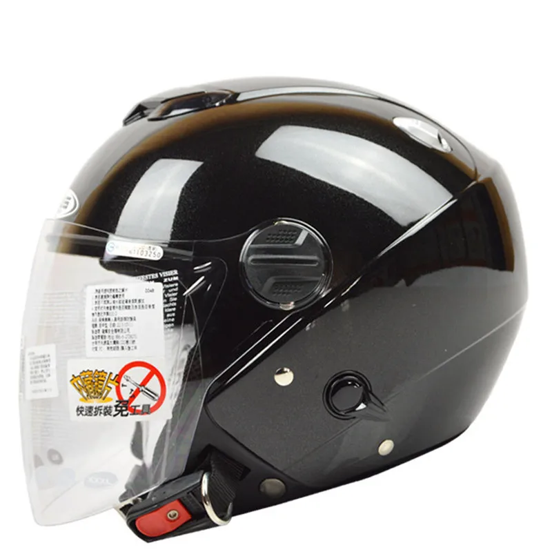 Двойной объектив moto rcycle шлем винтажный скутер открытый шлем Лето мото КАСКО 3/4 capacete M/L/XL/XXL - Цвет: Bright black