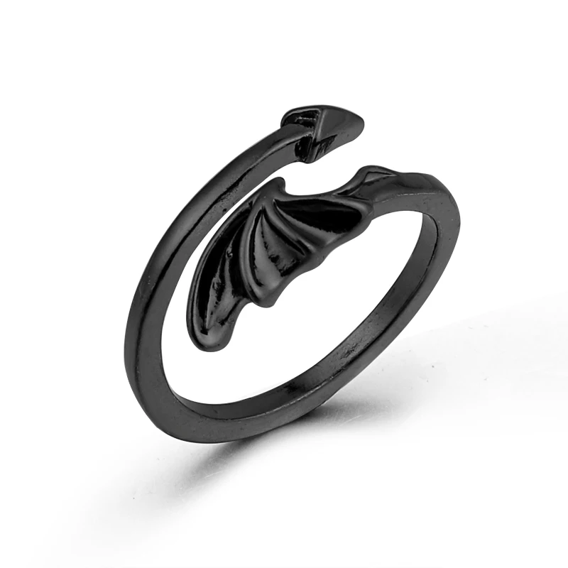 

GEOMEE 1PC Punk Black Devil Wing Open Ring For Women Men Simple Personality Arrow Feather Lover Ring Jewelry Anillo R60-2