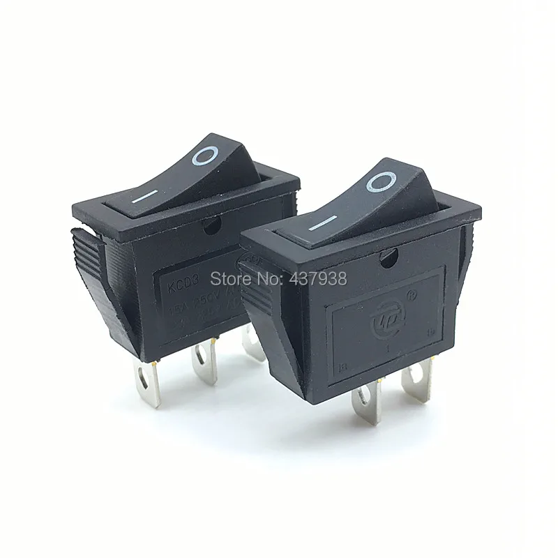 

5PCS KCD3 Rocker Switch 15A 250V/20A 125VAC 2/3 Pins SPDT ON-OFF 2 Position Black Boat Power Switch