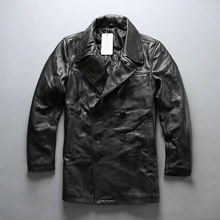 Мужская Натуральная кожа зимняя куртка винтажная Классическая воловья кожа пальто свободного размера плюс официальная Черная куртка DHL