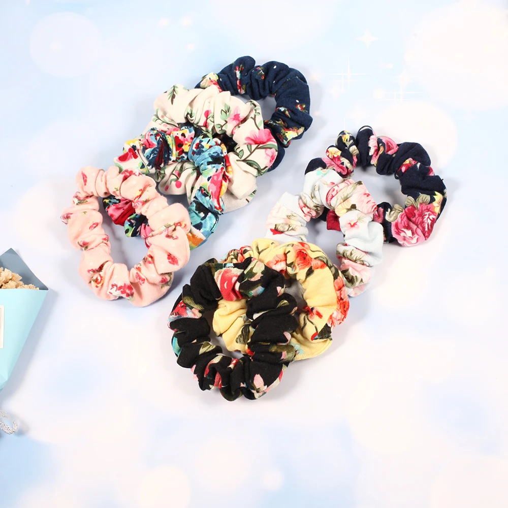 

New Spring Flower Hair Scrunchies Ponytail Holder Soft Stretchy Hair Ties Vintage Elastics Hair Bands for Girls Accessories