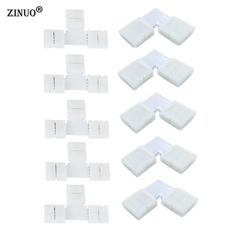 

ZINUOa 4 Pin 10mm LED Strip Connectors 5pcs T Shape + 5pcs L Shape For 5050 RGB LED Strip PCB Board Wire Connection No Soldering