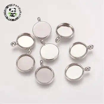 

10mm Brass Pendant Cabochon Settings Metal Jewelry Findings, Nickel Free,Tray: 10mm; 12x2mm, hole: 3mm