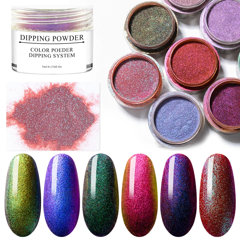 

T-TIAO CLUB 5ml Dipping System Chameleon Dip Powder Without Lamp Cure Natural Dry Mirror Effect Glitter Nail Art Decoration