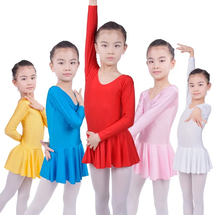 Child Pink Long Sleeve Spandex Gymnastics Leotards Girls Ballet Dance