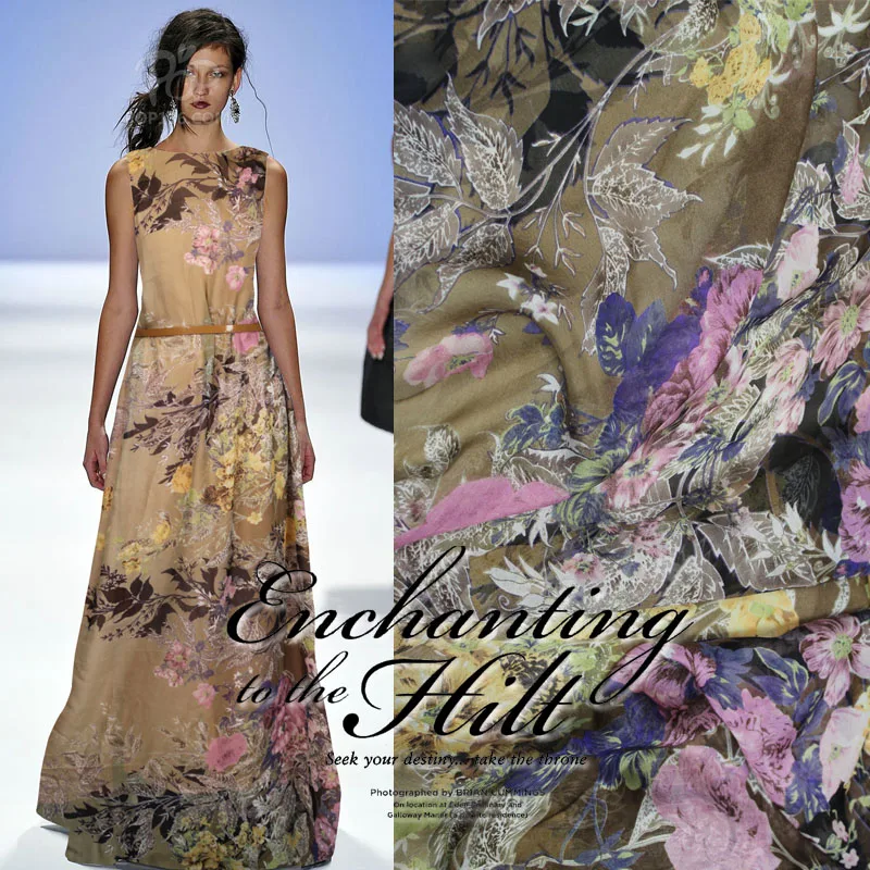 Mulberry digital printed silk chiffon fabric for silk clothingin
